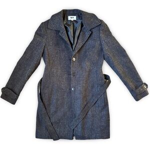 NY Brand Black Tweed Belted Coat Sz 4